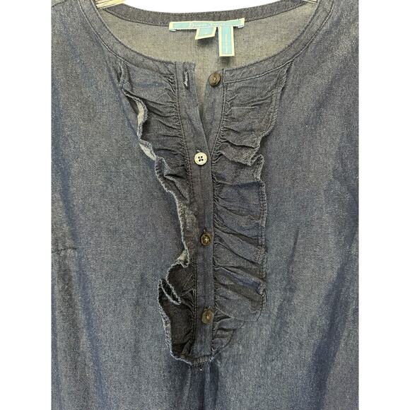 Draper James Dress Bell Sleeve Button Front Denim Chambray Ruffle Shift Size 6 - Picture 6 of 12